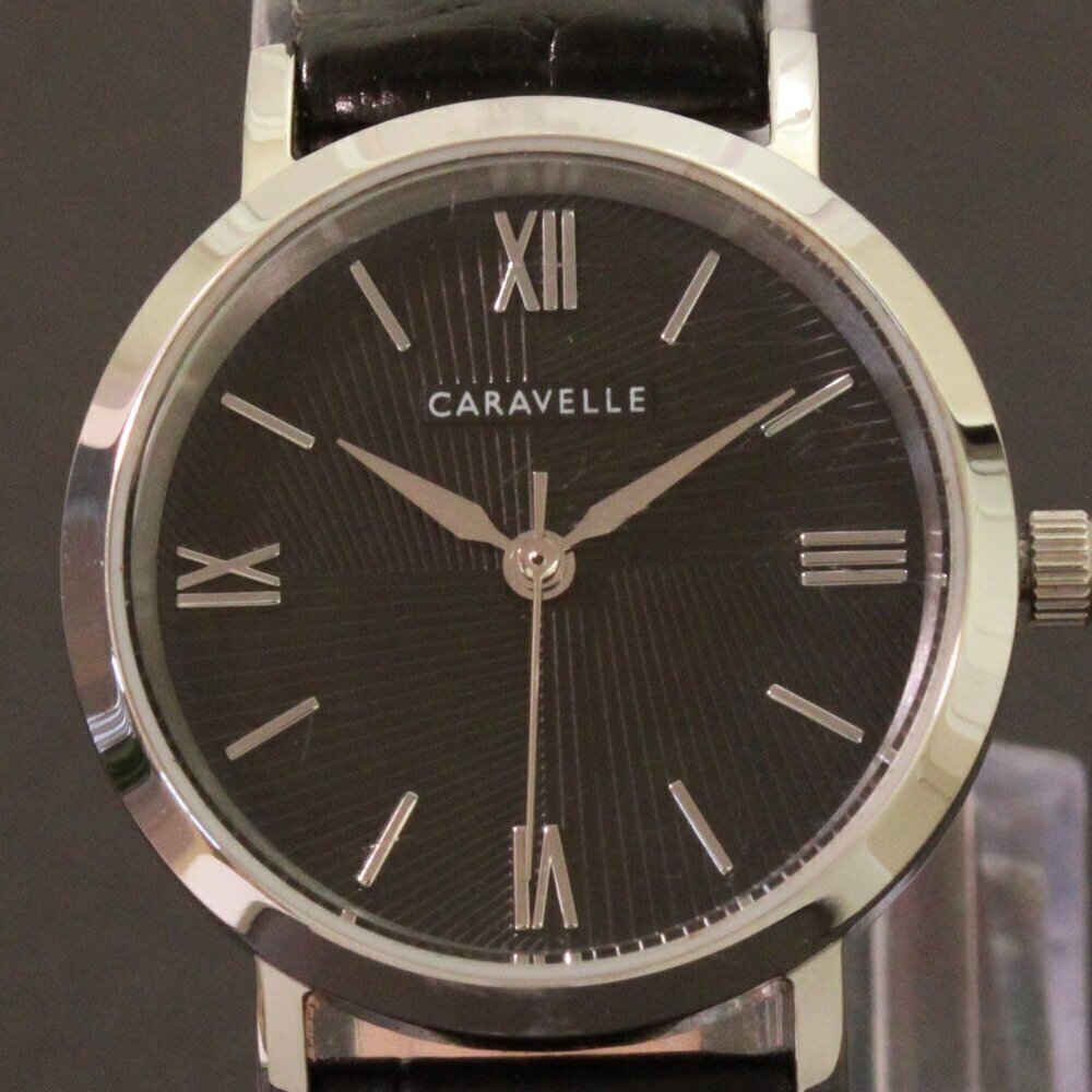 Caravelle Ladies Quartz Dress Watch By Bulova Black Textured Dial, Strap 28mm - Picture 9 of 12